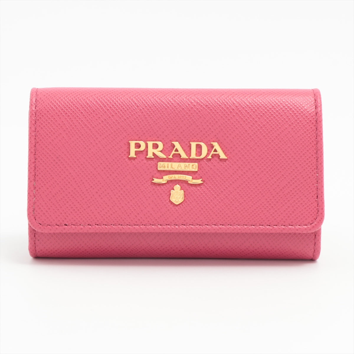 Prada Saffiano Metal Leather Key Case Pink Wallet