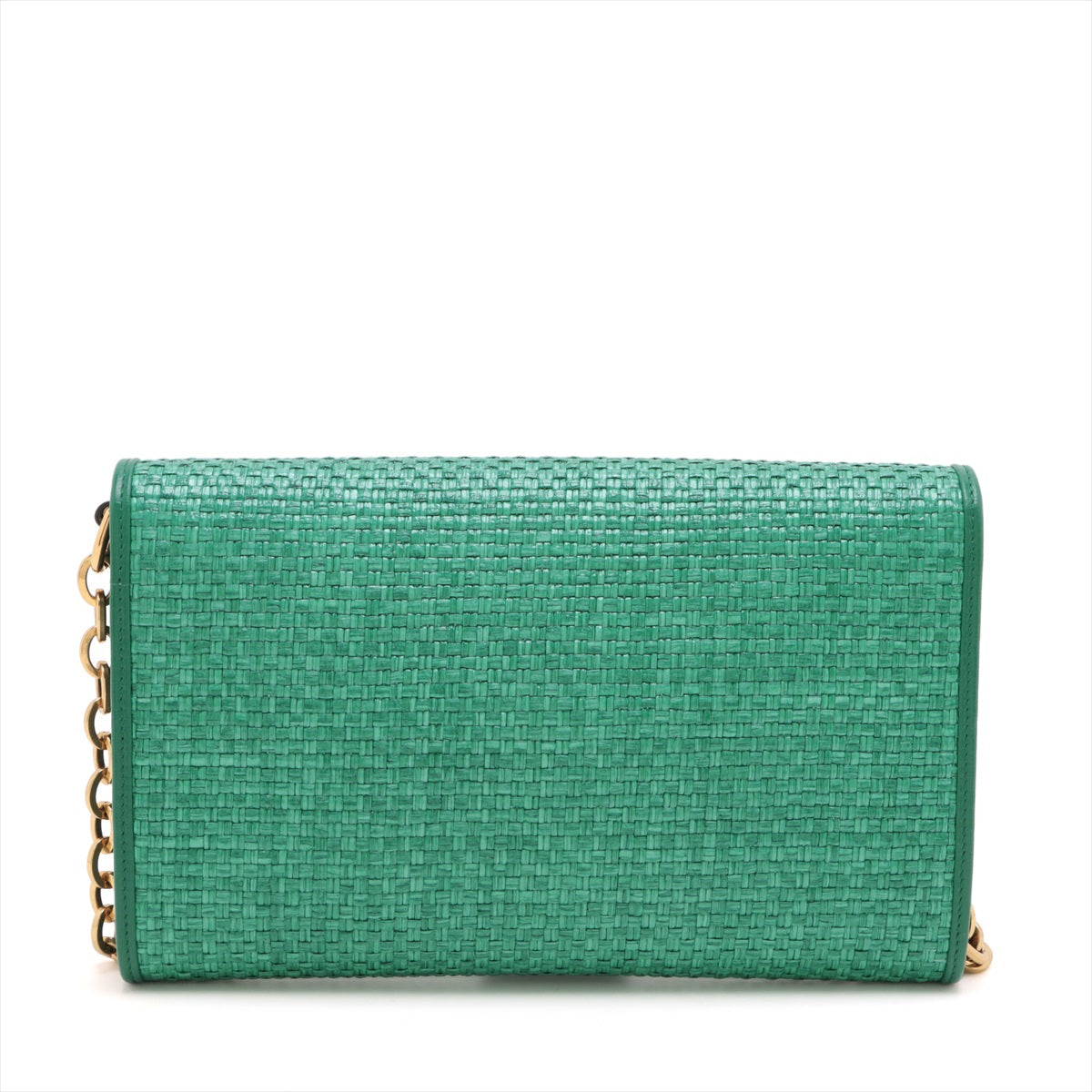 Gucci Horsebit Straw & leather Chain Shoulder Bag Green 655667
