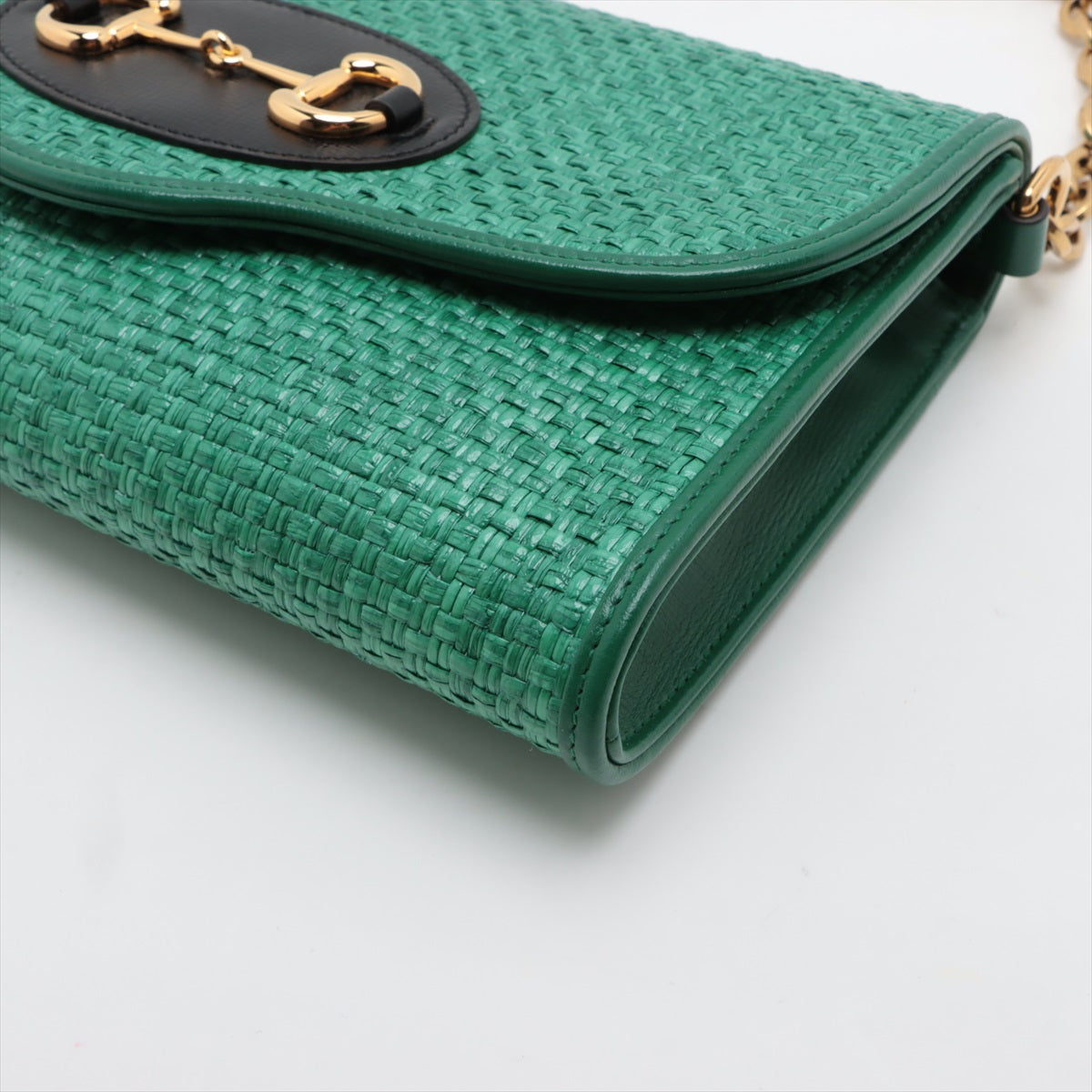 Gucci Horsebit Straw & leather Chain Shoulder Bag Green 655667