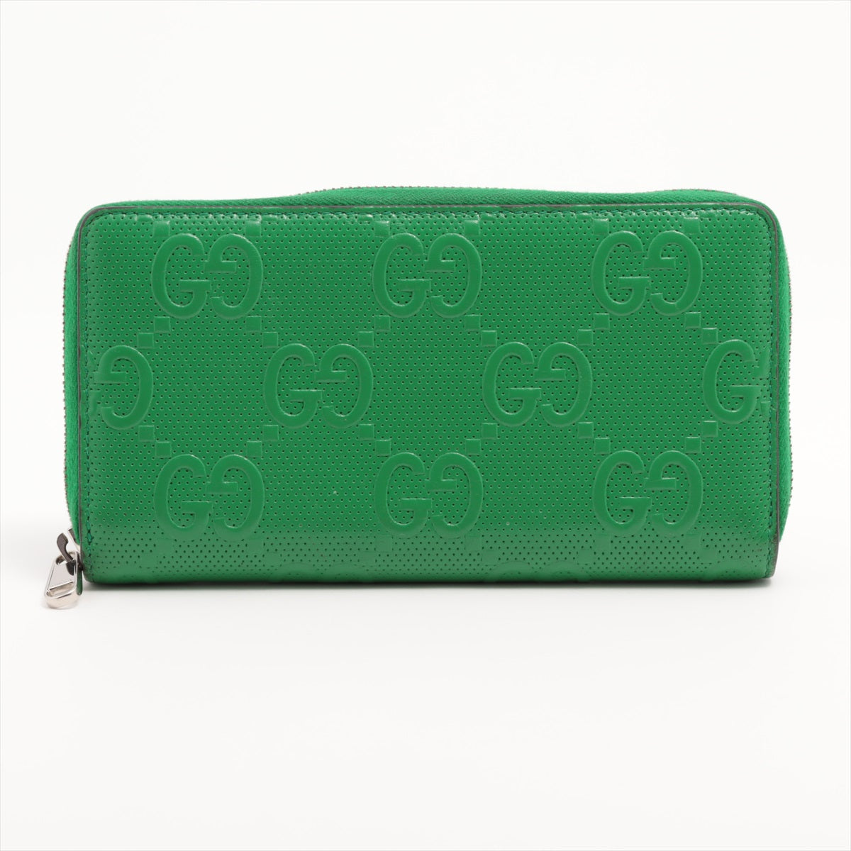 Gucci GG 625558 embossed Leather Round-Zip-Wallet Green Zipper