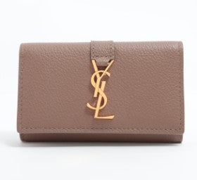 Saint Laurent YSL logo  Leather Key case Beige