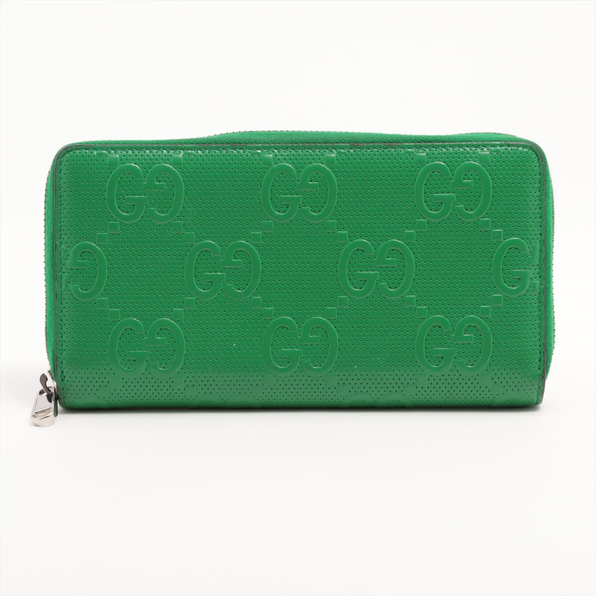 Gucci GG  625558 embossed Leather Round-Zip-Wallet Green Zipper