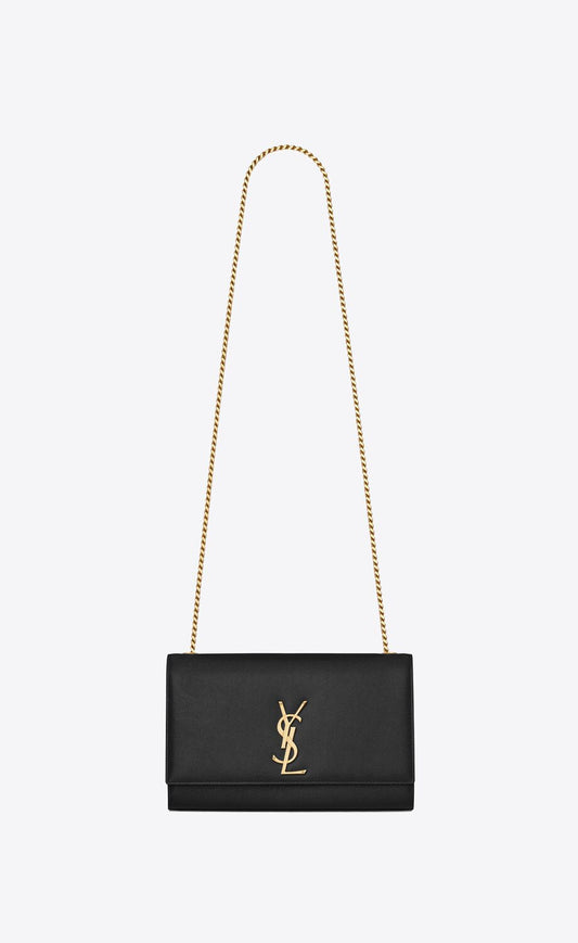 YSL KATE MEDIUM CHAIN BAG IN GRAIN BLACK/GOLD