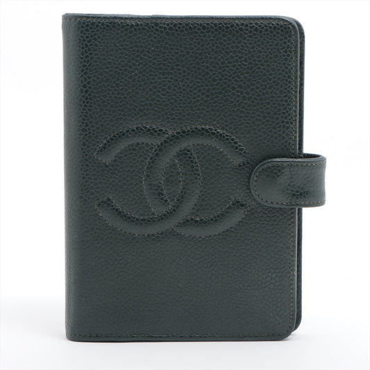 Chanel Coco Mark Caviarskin Notebook cover Green Gold Metal fittings 5047690