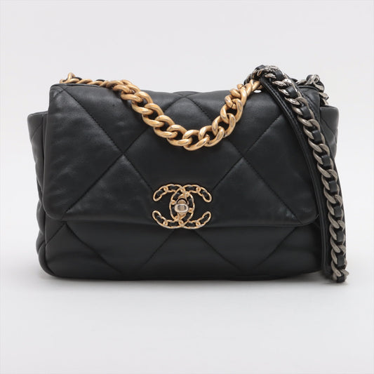 Chanel CHANEL 19 Lambskin Chain Shoulder Bag Black Gold x Silver Metal Fittings PKJP8KU3 AS1160
