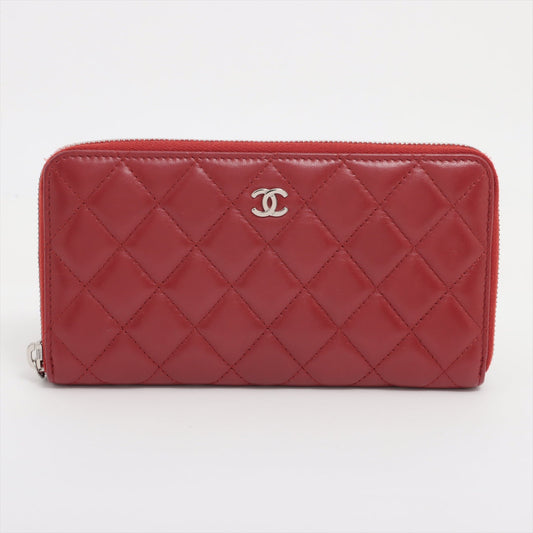 Chanel Matelasse Lambskin Zip Round Wallet Red Silver Metal Fittings 21134551