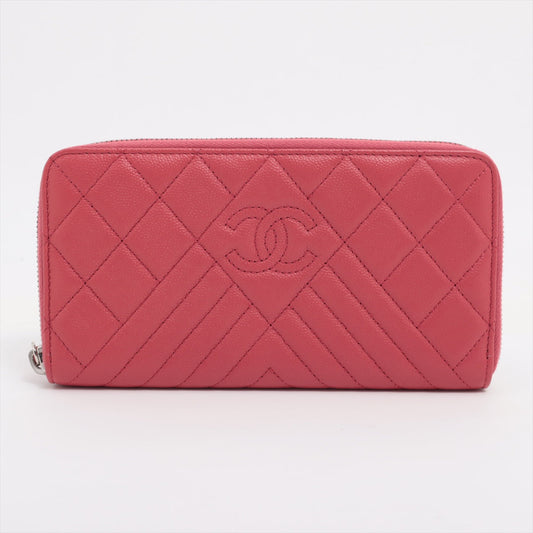Chanel Matrasse x V stitch Caviar Skin Zip Round Wallet Pink Silver Metal Fittings 26415219