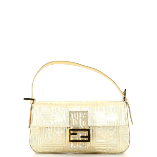 Fendi Baguette Bag Logo Embossed Leather Small