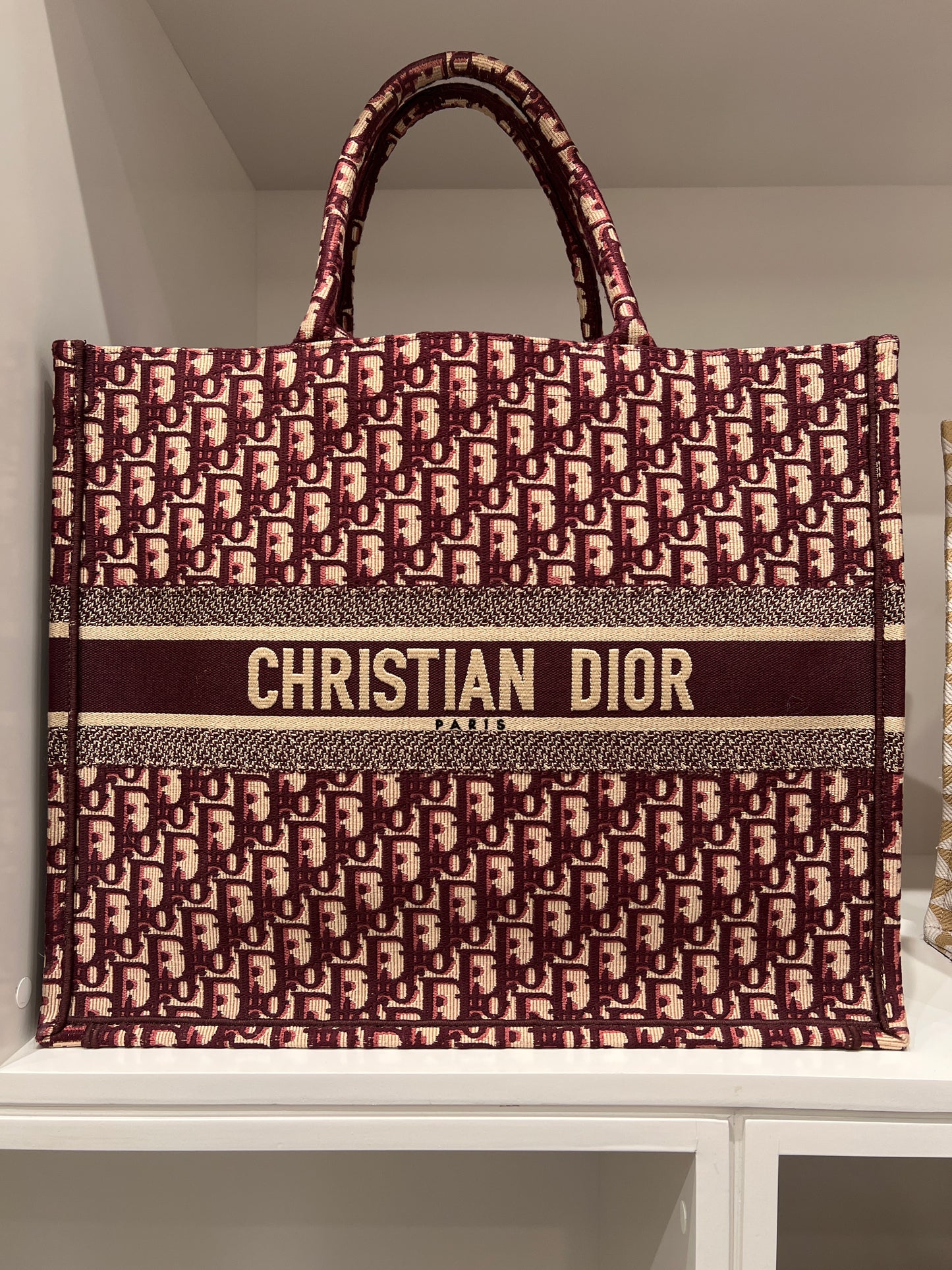 CHRISTIAN DIOR BURGENDY OBLIQUE CANVAS LARGE BOOK TOTE